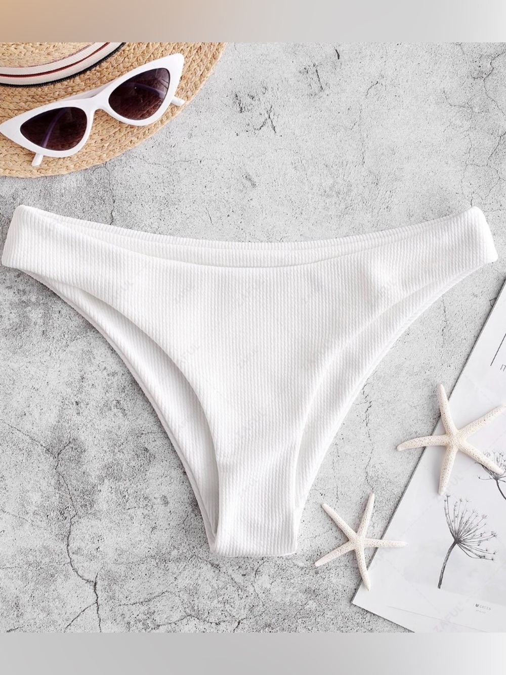 Zaful White Ribbed Bikini Bottom